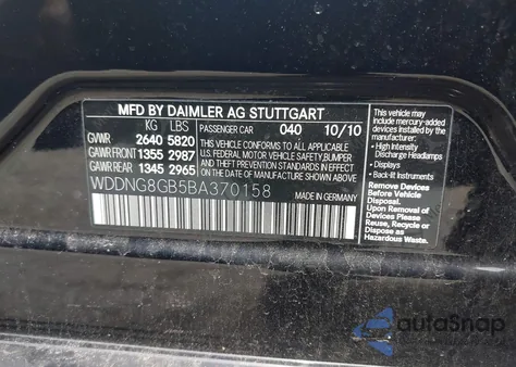 2011 Mercedes-Benz S 550 4Matic from USA, damaged, VIN WDDNG8GB5BA370158